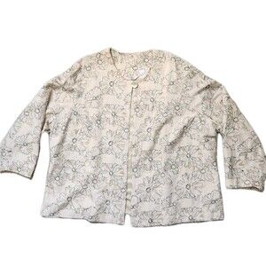 Laura Ashley Women 3X Floral Silk Blend Jacket Beige Black Lined Blazer EUC